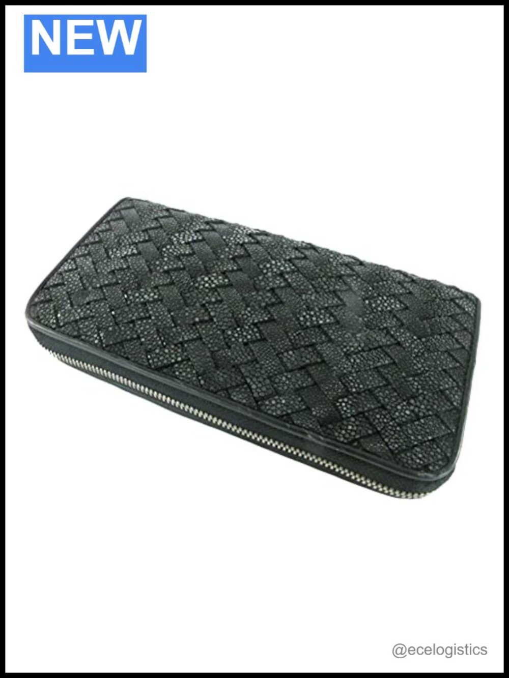 Genuine Polished Stingray Skin Zip Around Intrecciato Braid Handmade Clutch